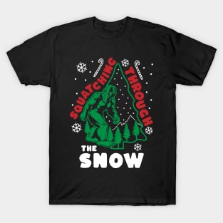 Bigfoot Squatching Through The Snow Christmas Tree Sasquatch T-Shirt